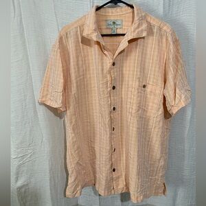 Orange Casual Button Down Shirt Lightweight Plaid